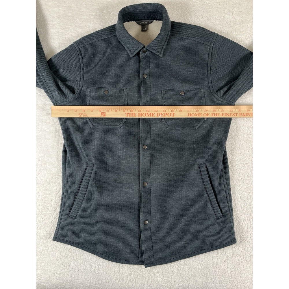 Eddie Bauer Gray Fleece Lined Metal Snap Button Up Shacket Men's Med Warm Cozy - Picture 9 of 10